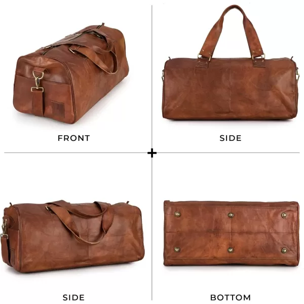 imageBerliner Bags Vintage Leather Duffle Bag Oslo with Shoe Compartment for Travel or the Gym Overnight Bag for Men and Women  BrownCognac