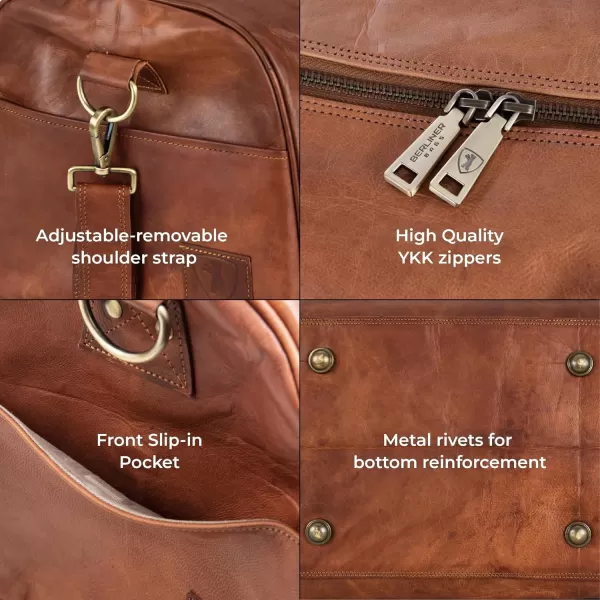 imageBerliner Bags Vintage Leather Duffle Bag Oslo with Shoe Compartment for Travel or the Gym Overnight Bag for Men and Women  BrownCognac