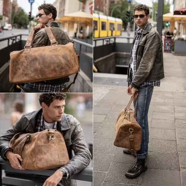imageBerliner Bags Vintage Leather Duffle Bag Oslo with Shoe Compartment for Travel or the Gym Overnight Bag for Men and Women  BrownHunter Brown