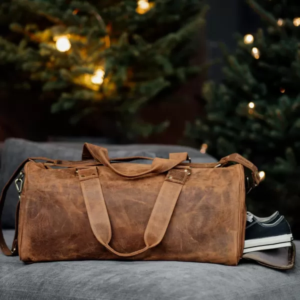 imageBerliner Bags Vintage Leather Duffle Bag Oslo with Shoe Compartment for Travel or the Gym Overnight Bag for Men and Women  BrownHunter Brown