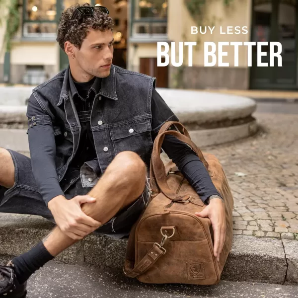 imageBerliner Bags Vintage Leather Duffle Bag Oslo with Shoe Compartment for Travel or the Gym Overnight Bag for Men and Women  BrownHunter Brown