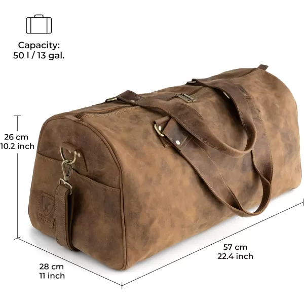 imageBerliner Bags Vintage Leather Duffle Bag Oslo with Shoe Compartment for Travel or the Gym Overnight Bag for Men and Women  BrownHunter Brown