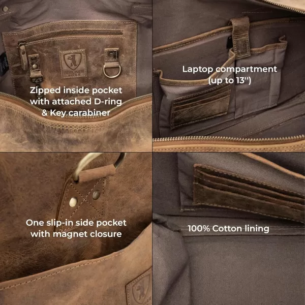imageBerliner Bags Vintage Leather Duffle Bag Oslo with Shoe Compartment for Travel or the Gym Overnight Bag for Men and Women  BrownHunter Brown