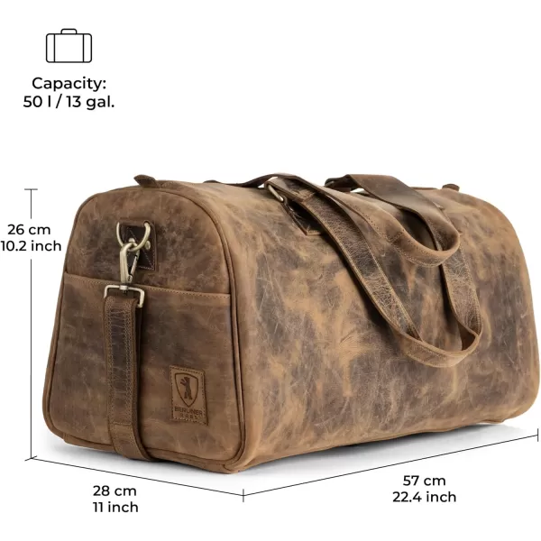 imageBerliner Bags Vintage Leather Duffle Bag Oslo with Shoe Compartment for Travel or the Gym Overnight Bag for Men and Women  BrownWalnut