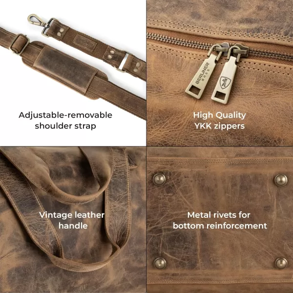 imageBerliner Bags Vintage Leather Duffle Bag Oslo with Shoe Compartment for Travel or the Gym Overnight Bag for Men and Women  BrownWalnut