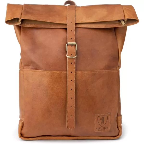 imageBERLINER BAGS Vintage Leather Backpack Paris Large Waterproof Bookbag for Men and Women  BrownBrown  Cognac