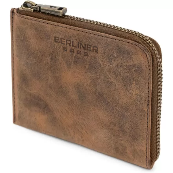 imageBERLINER BAGS Vintage Leather Coin purse Mark Mini Wallet with Zipper for Men and Women  Brown