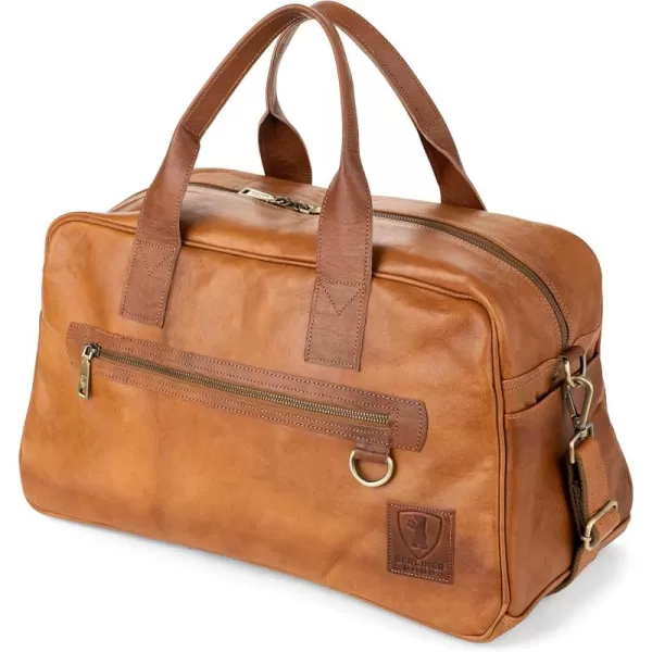 imageBerliner Bags Vintage Leather Duffle Bag Austin XL with Shoe Compartment for Travel or the Gym Overnight Bag for Men and Women  BrownBrown M