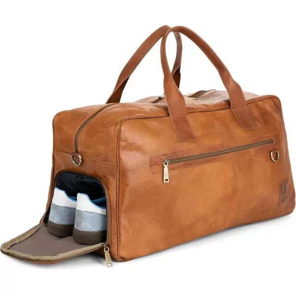 imageBerliner Bags Vintage Leather Duffle Bag Austin XL with Shoe Compartment for Travel or the Gym Overnight Bag for Men and Women  BrownBrown XL