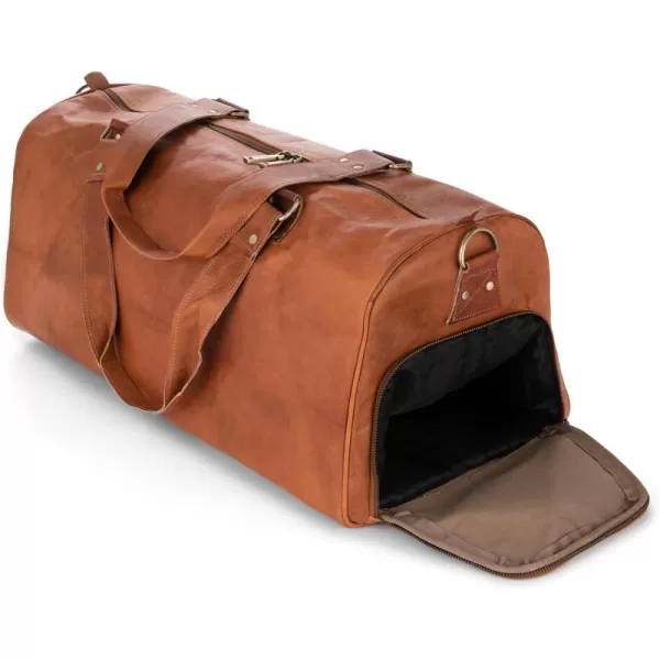 imageBerliner Bags Vintage Leather Duffle Bag Oslo with Shoe Compartment for Travel or the Gym Overnight Bag for Men and Women  BrownBrown with Shoe Compartment