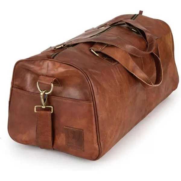 imageBerliner Bags Vintage Leather Duffle Bag Oslo with Shoe Compartment for Travel or the Gym Overnight Bag for Men and Women  BrownCognac