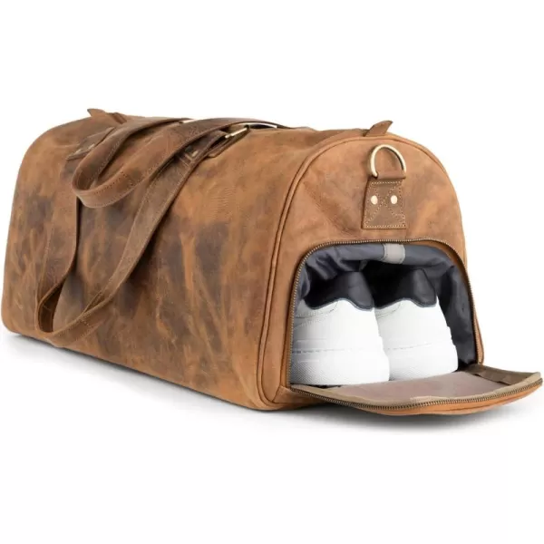 imageBerliner Bags Vintage Leather Duffle Bag Oslo with Shoe Compartment for Travel or the Gym Overnight Bag for Men and Women  BrownHunter Brown
