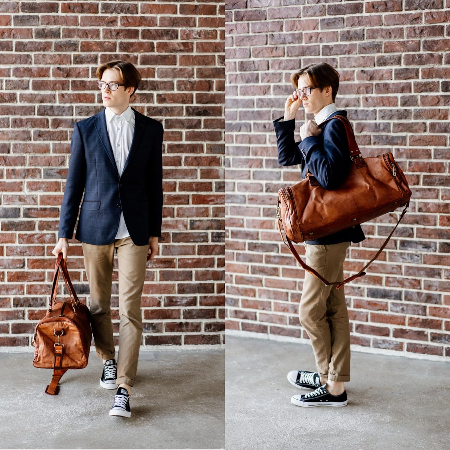 imageBerliner Bags Vintage Leather Duffle Bag Bergen for Travel or the Gym Overnight Bag for Men and Women  Brown
