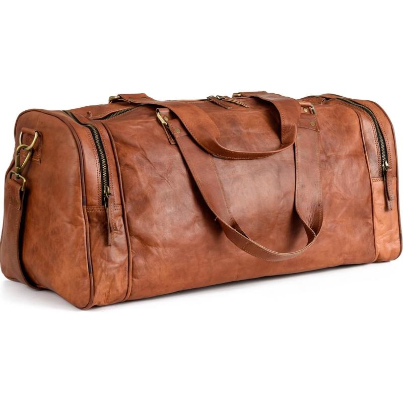 imageBerliner Bags Vintage Leather Duffle Bag Bergen for Travel or the Gym Overnight Bag for Men and Women  Brown