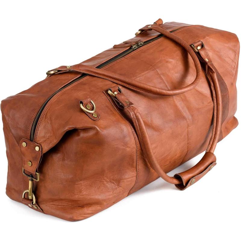 imageBerliner Bags Vintage Leather Duffle Bag Mnchen for Travel or the Gym Overnight Bag for Men and Women  Brown Cognac