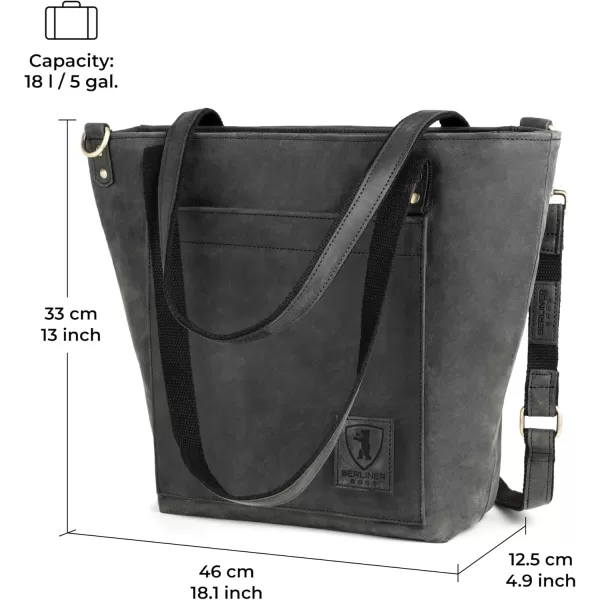 imageBERLINER BAGS Vintage Leather Shoulder Bag Verona Handbag Large Tote Bag for Women  Dark Grey