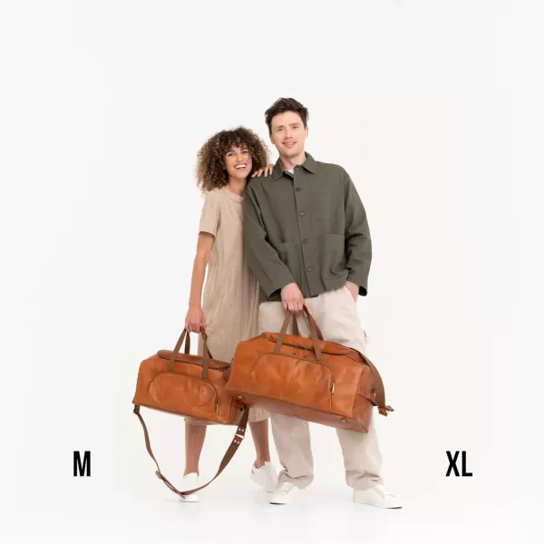 imageBerliner Bags Leather Duffle Bag Denver M for Travel or the Gym Overnight Bag for Men and Women  BrownBrown M