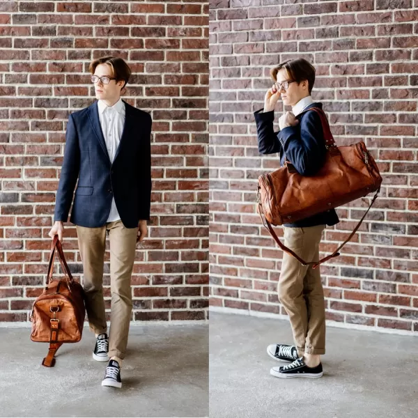 imageBerliner Bags Vintage Leather Duffle Bag Bergen for Travel or the Gym Overnight Bag for Men and Women  Brown