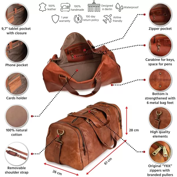 imageBerliner Bags Vintage Leather Duffle Bag Bergen for Travel or the Gym Overnight Bag for Men and Women  Brown