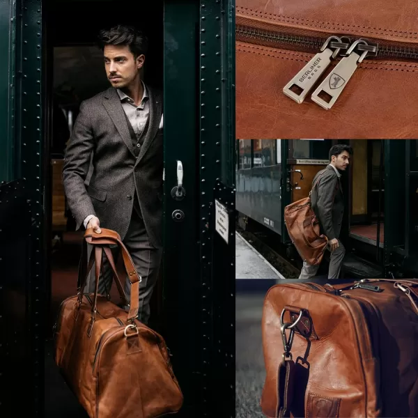 imageBerliner Bags Vintage Leather Duffle Bag Bergen for Travel or the Gym Overnight Bag for Men and Women  Brown