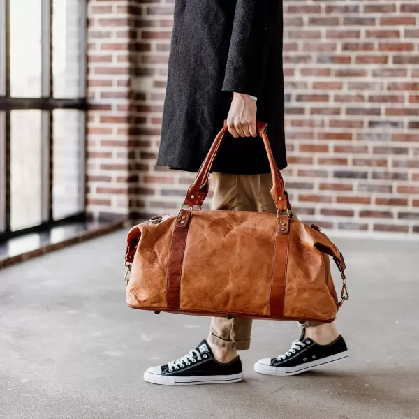 imageBerliner Bags Vintage Leather Duffle Bag Mnchen for Travel or the Gym Overnight Bag for Men and Women  Brown Cognac