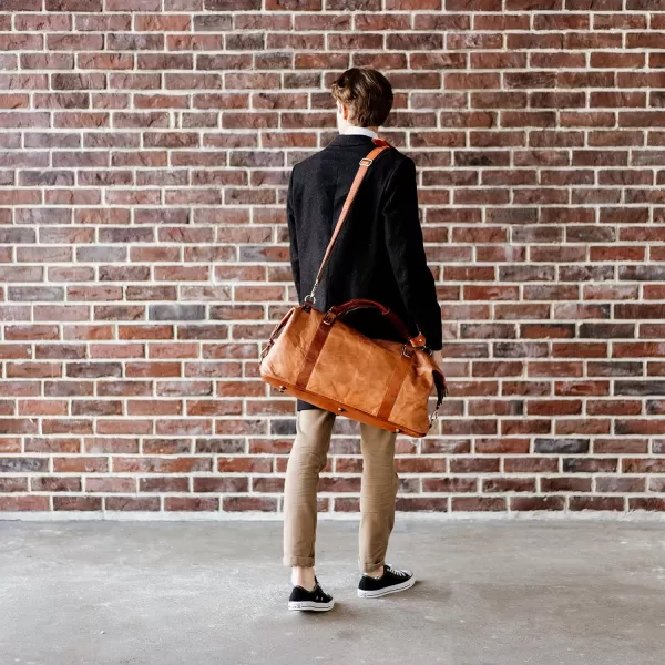 imageBerliner Bags Vintage Leather Duffle Bag Mnchen for Travel or the Gym Overnight Bag for Men and Women  Brown Cognac