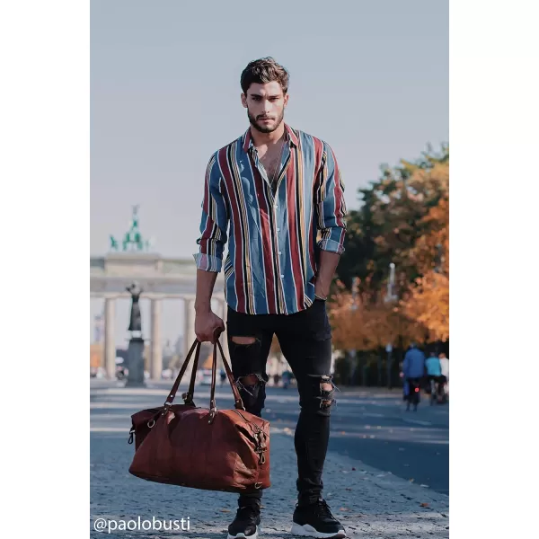 imageBerliner Bags Vintage Leather Duffle Bag Mnchen for Travel or the Gym Overnight Bag for Men and Women  Brown Cognac