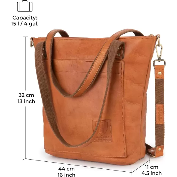 imageBerliner Bags Vintage Leather Shoulder Bag Verona Handbag Large Tote Bag for Women  Brown