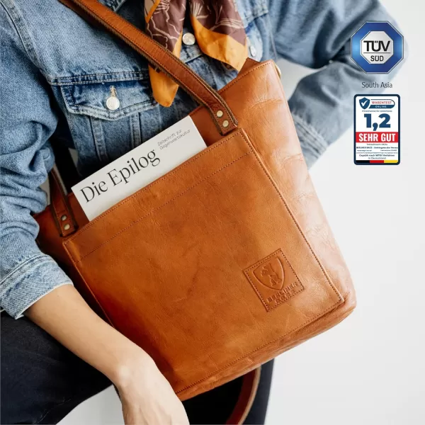 imageBerliner Bags Vintage Leather Shoulder Bag Verona Handbag Large Tote Bag for Women  Brown