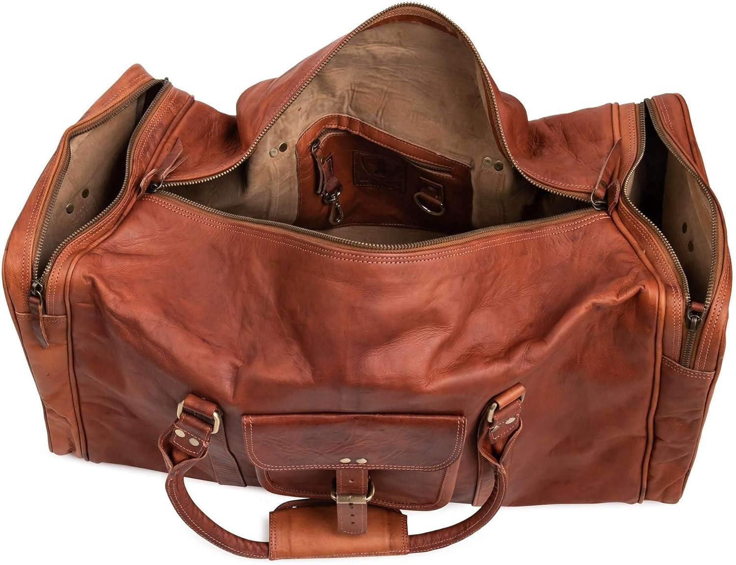 imageBerliner Bags Vintage Leather Duffle Bag New York XL for Travel or the Gym Overnight Bag for Men and Women  Brown