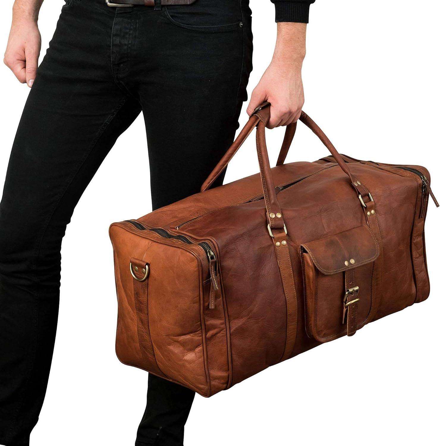 imageBerliner Bags Vintage Leather Duffle Bag New York XL for Travel or the Gym Overnight Bag for Men and Women  Brown