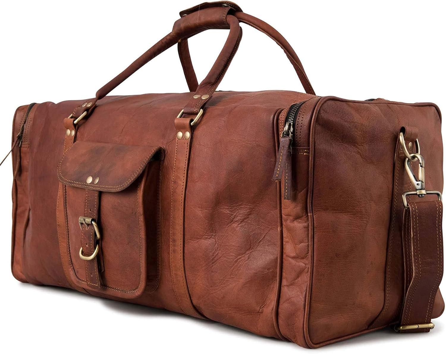 imageBerliner Bags Vintage Leather Duffle Bag New York XXL for Travel or the Gym Overnight Bag for Men and Women  Brown