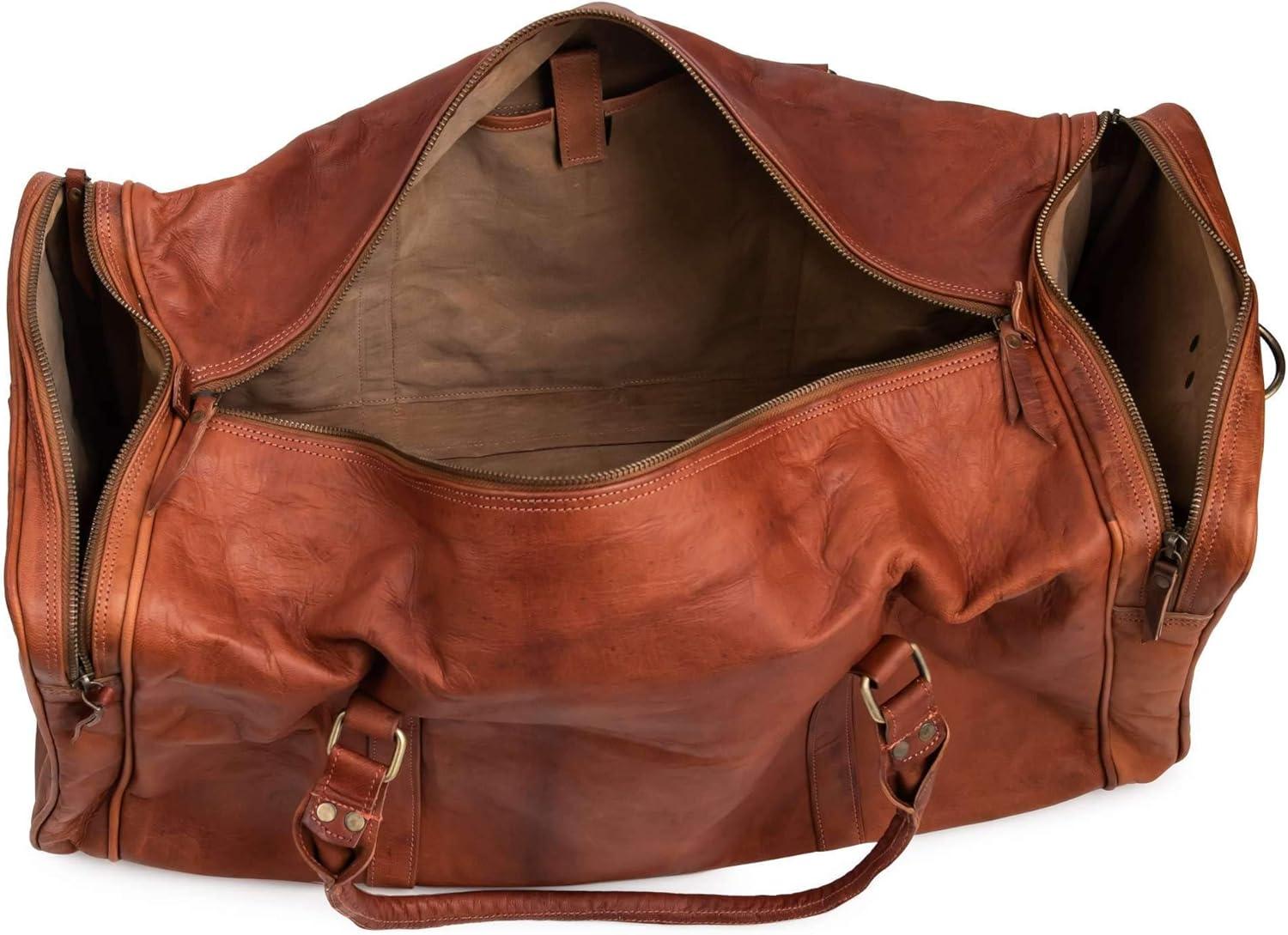 imageBerliner Bags Vintage Leather Duffle Bag New York XXL for Travel or the Gym Overnight Bag for Men and Women  Brown