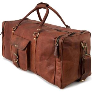 imageBerliner Bags Vintage Leather Duffle Bag New York XL for Travel or the Gym Overnight Bag for Men and Women  Brown