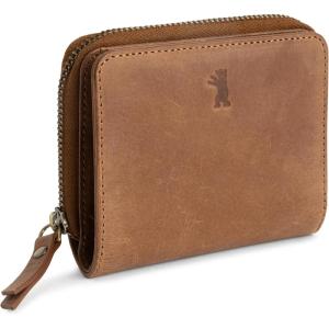 imageBERLINER BAGS Vintage Genuine Leather Small Wallet for Women Sara Card Holder Mini Bifold Wallet for Cash RFID Blocking with Zipped Coin Pocket  BrownCamel
