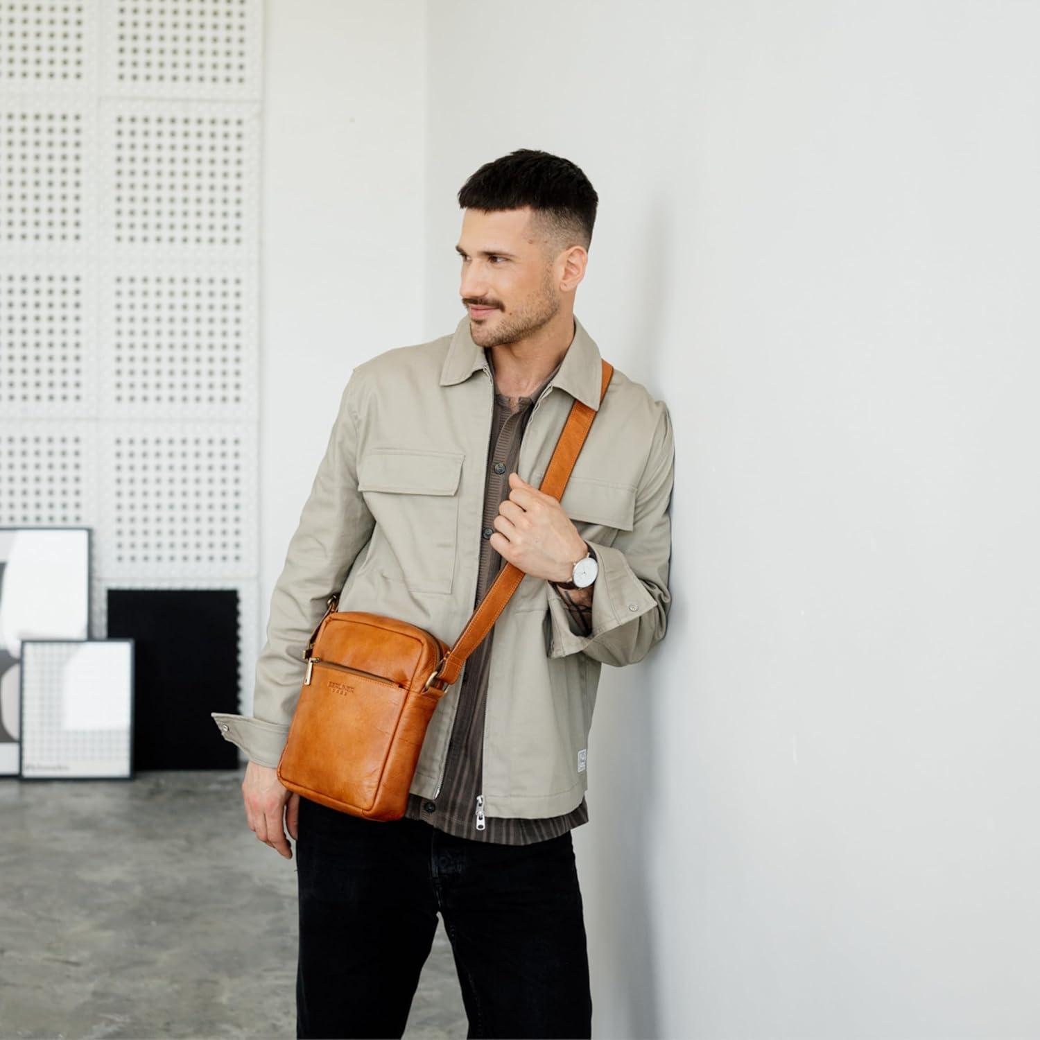 imageBERLINER BAGS Vintage Genuine Leather Shoulder Bag for Men Tom Sling Bag for Men Small Crossbody Bag for MenBrown
