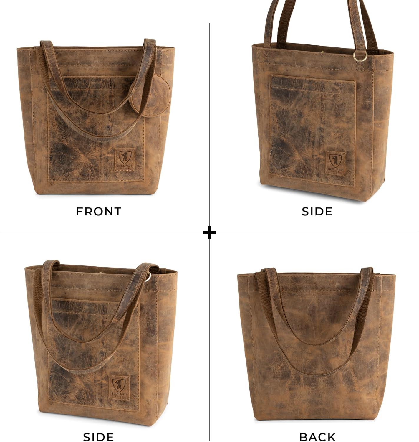 imageBERLINER BAGS Vintage Genuine Leather Tote Bag Seville Handbag Large Shopper for WomenWalnut