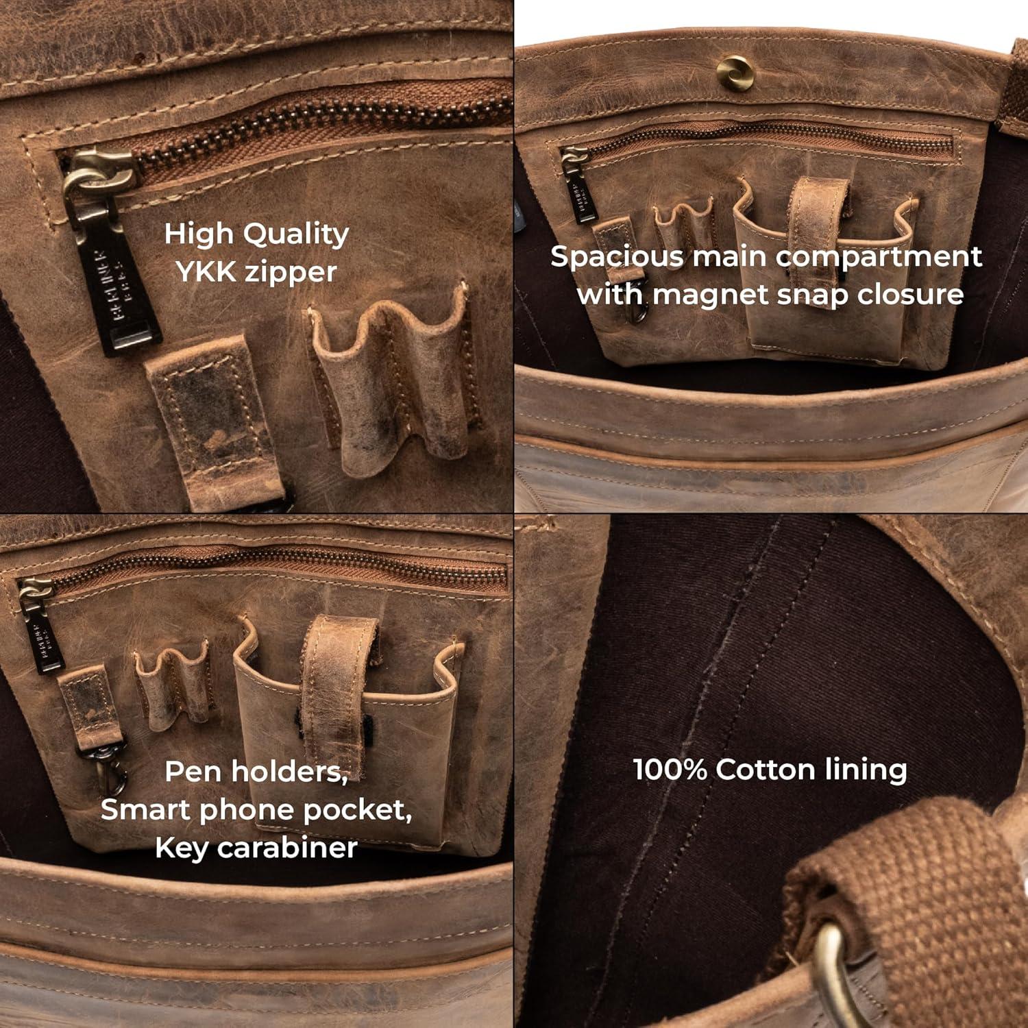 imageBERLINER BAGS Vintage Genuine Leather Tote Bag Seville Handbag Large Shopper for WomenWalnut