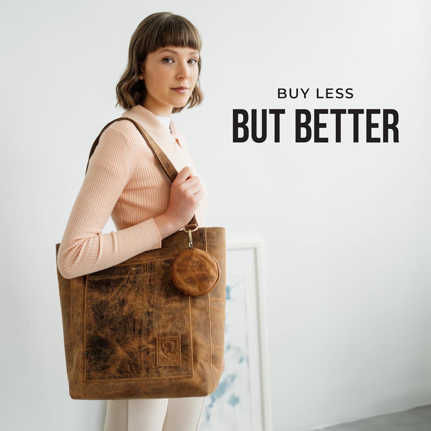 imageBERLINER BAGS Vintage Genuine Leather Tote Bag Seville Handbag Large Shopper for WomenWalnut