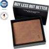 imageBERLINER BAGS Vintage Genuine Leather Wallet for Men Brooklyn RFID Blocking Bifold Front Pocket Slim Wallet 10 Card Holder 2 Bills Compartment 1 Gift Box  Brown