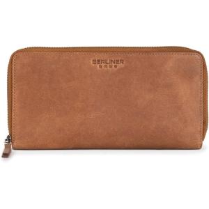 imageBERLINER BAGS Vintage Genuine Leather Wallet Margo RFID Blocking Credit Card Holder Slim Womens Wallet Zip Around Wallet for 13 Cards and ID window Bills Coins  BrownCamel