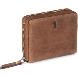 imageBERLINER BAGS Vintage Genuine Leather Small Wallet for Women Palermo Card Holder ID Window Mini Bifold Wallet for Cash RFID Blocking with Zipped Coin Pocket  BrownCamel