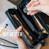 imageBerliner Bags Premium Genuine Leather Wallet Lyon RFID Blocking Credit Card Holder Clutch Purses for Women Zip Around Wallet for 15 Cards and ID window Bills Coins  BlackBlack Emboss