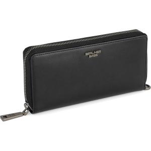 imageBerliner Bags Premium Genuine Leather Wallet Lyon RFID Blocking Credit Card Holder Clutch Purses for Women Zip Around Wallet for 15 Cards and ID window Bills Coins  BlackBlack Silver Antique