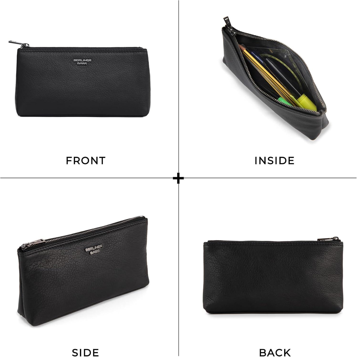 imageBERLINER BAGS Vintage Genuine Leather Makeup Bag Anna Cosmetic Bag for Purse Travel and Cosmetics Pouch with Zipper for Women  BrownBlack