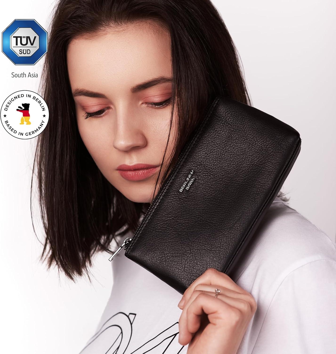 imageBERLINER BAGS Vintage Genuine Leather Makeup Bag Anna Cosmetic Bag for Purse Travel and Cosmetics Pouch with Zipper for Women  BrownBlack
