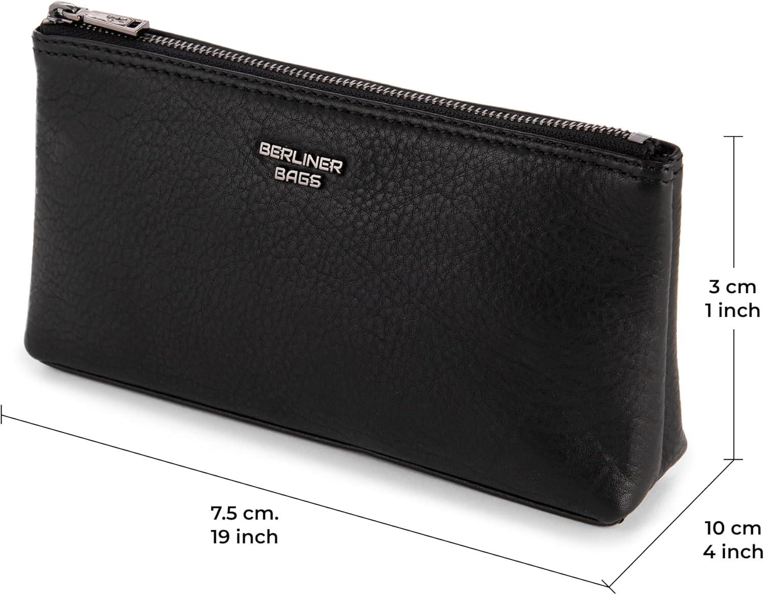 imageBERLINER BAGS Vintage Genuine Leather Makeup Bag Anna Cosmetic Bag for Purse Travel and Cosmetics Pouch with Zipper for Women  BrownBlack