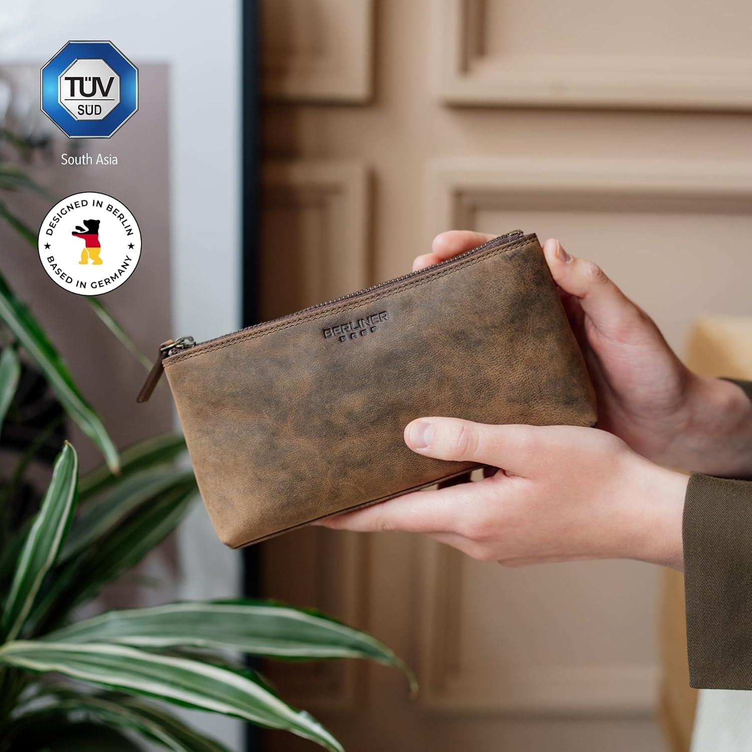 imageBERLINER BAGS Vintage Genuine Leather Makeup Bag Anna Cosmetic Bag for Purse Travel and Cosmetics Pouch with Zipper for Women  BrownEspresso