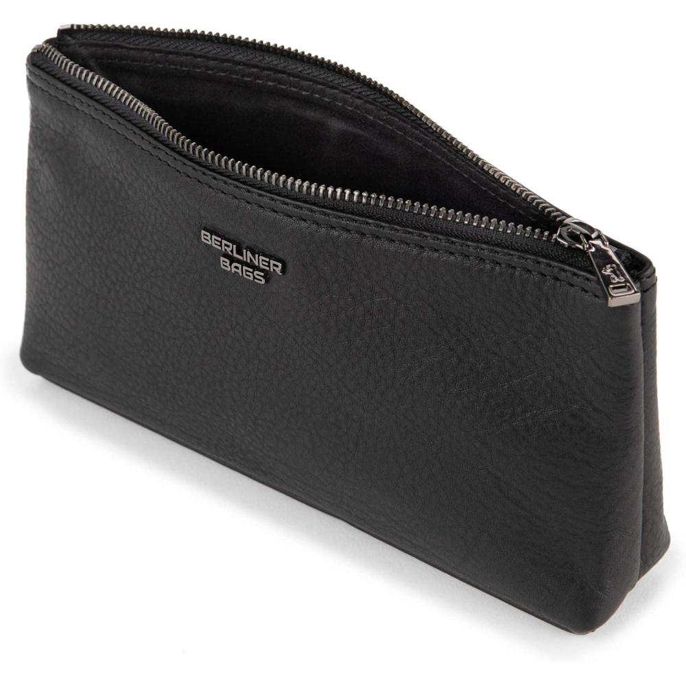 imageBERLINER BAGS Vintage Genuine Leather Makeup Bag Anna Cosmetic Bag for Purse Travel and Cosmetics Pouch with Zipper for Women  BrownBlack