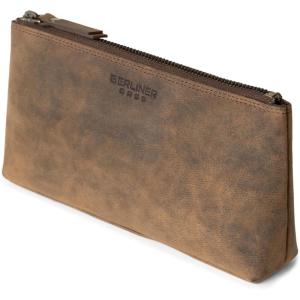 imageBERLINER BAGS Vintage Genuine Leather Makeup Bag Anna Cosmetic Bag for Purse Travel and Cosmetics Pouch with Zipper for Women  BrownEspresso